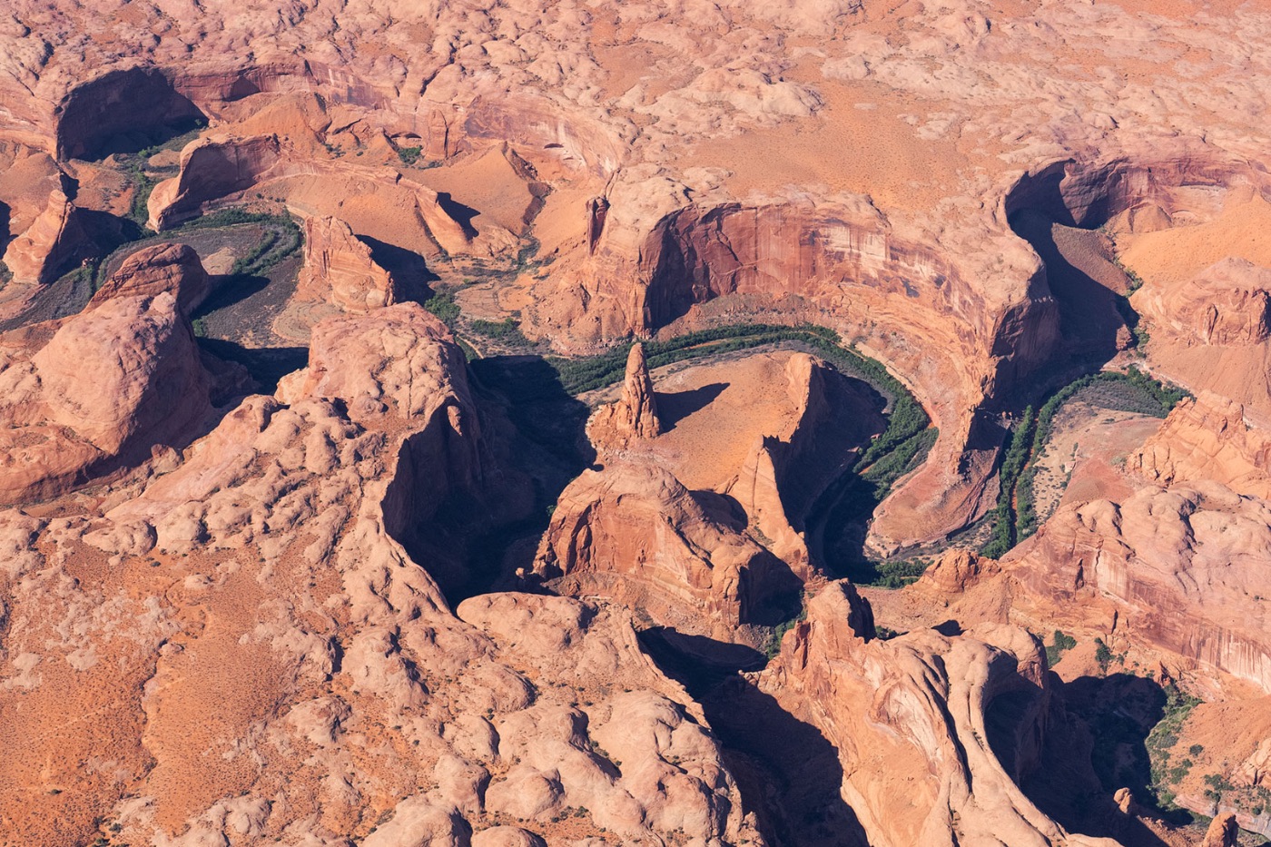 Red rock formations from above