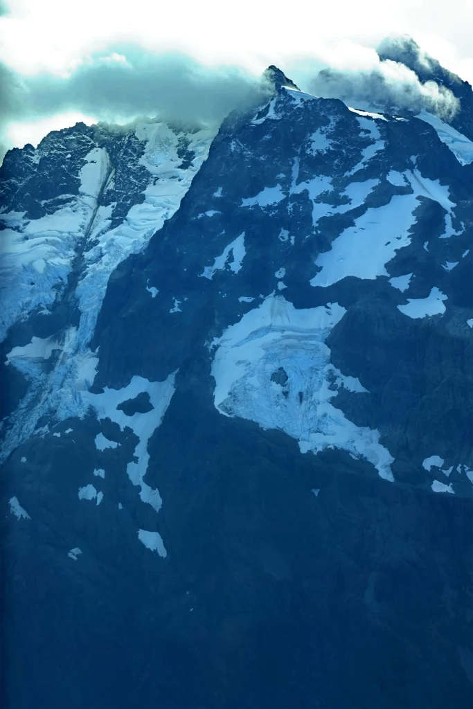 Snow fields on Mt. Baker, a volcano, feed the Nooksack River.